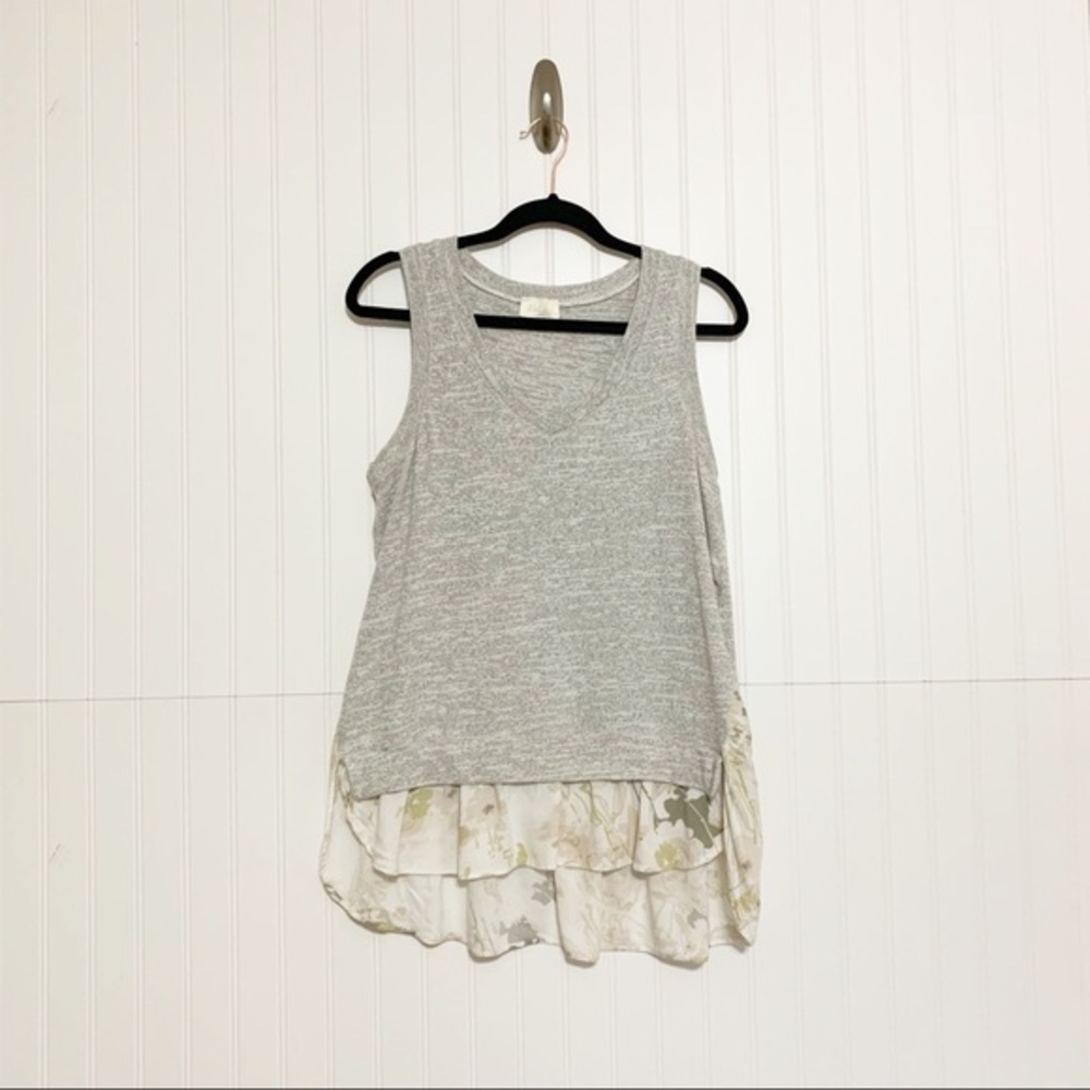 Deletta Gray Tank Top Floral Ruffle Trim